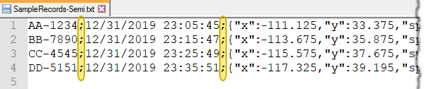 Semicolon separated values with JSON string representations to specify geometry values