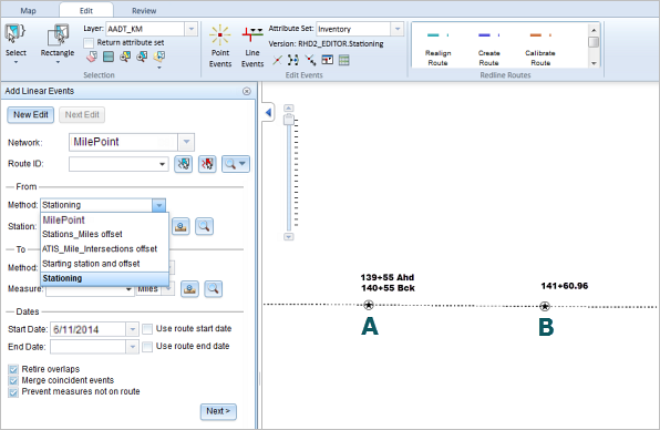 Select the Stationing method